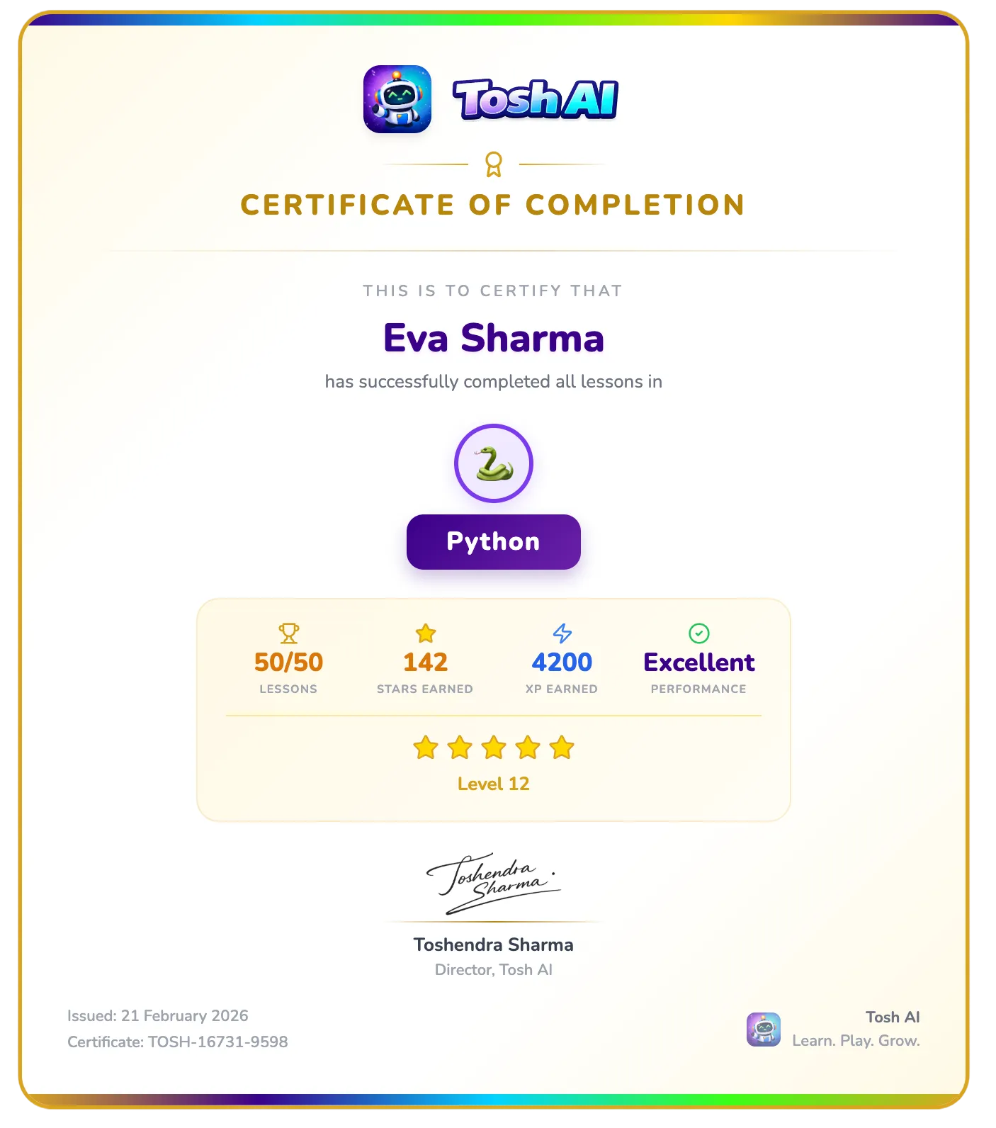 Intellect Council Certificate of Completion